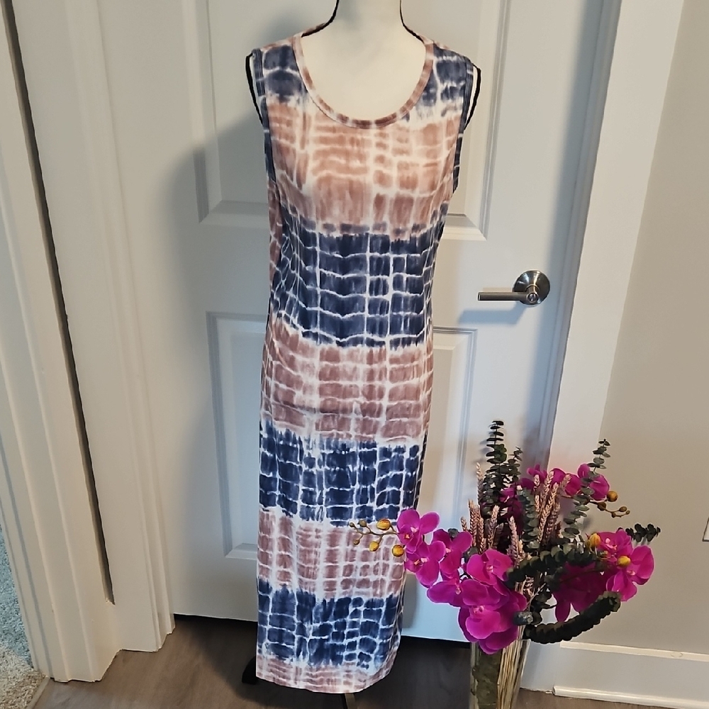 SHEIN Blue and Brown Tie-Dye Maxi Dress